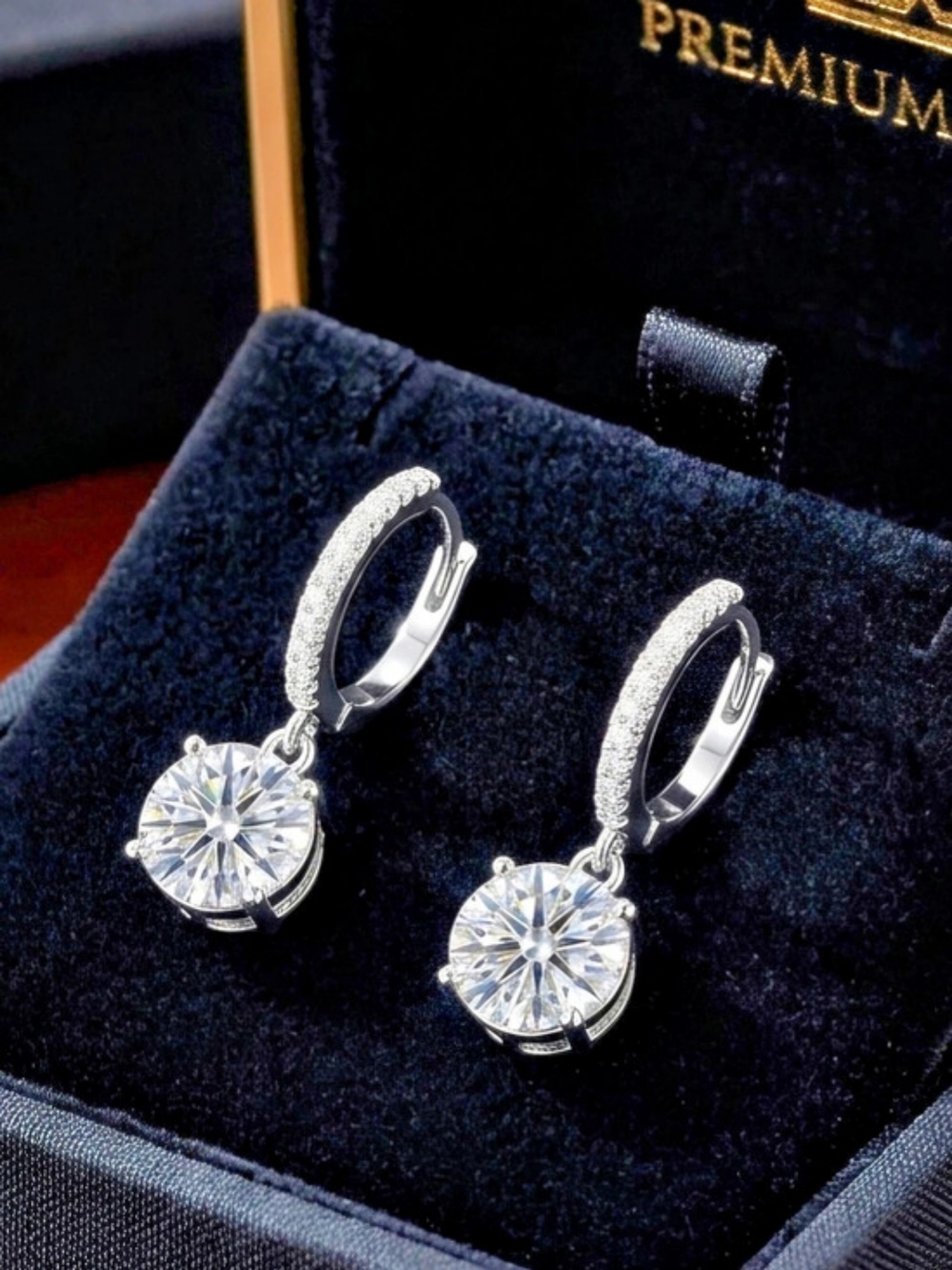 Moissanite 2 CTW Huggie Hoop Dangle Earrings - Silver